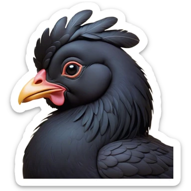 Meme-Worthy Cute Sleeping Black Chicken Portrait Emoji, Head resting peacefully with a contented smile, showcasing a delightfully compact build and a luxuriously soft black plumage, eyes shut in a serene, restful nap, Simplified yet hilariously adorable features, highly detailed, glowing with a soft, drowsy light, high shine, relaxed and utterly lovable, stylized with an air of playful laziness, bright and heartwarming, soft glowing outline, capturing the essence of a comically sleepy chicken, so meme-worthy it feels like it could instantly become the next viral sensation of adorable slumber! sticker