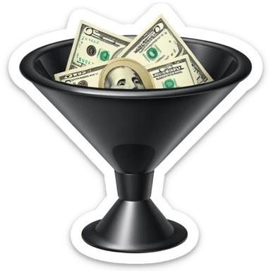 black marketing funnel with dollars at the bottom sticker