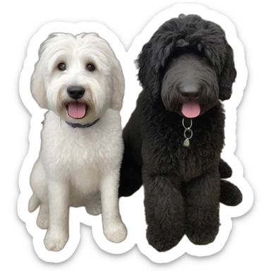 All Black adult labradoodle and a white grey kitty sticker