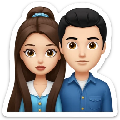a pretty fair bratz girl with long brown hair and handsome white man with black hair sticker