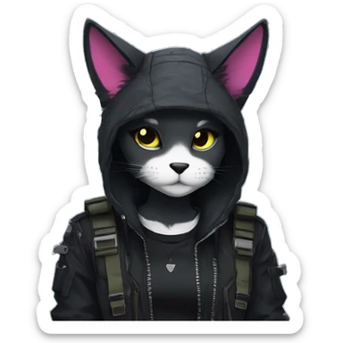Edgy Shy Anthro cool pretty dark cat-fursona punk techwear sticker