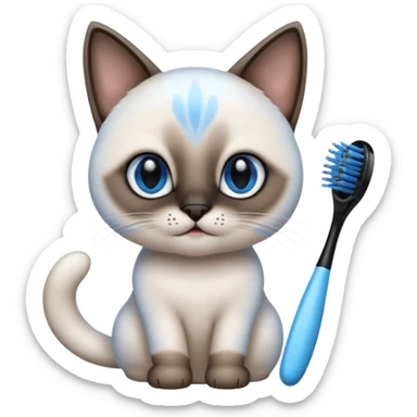 siamese cat, tooth brush, hair brush sticker