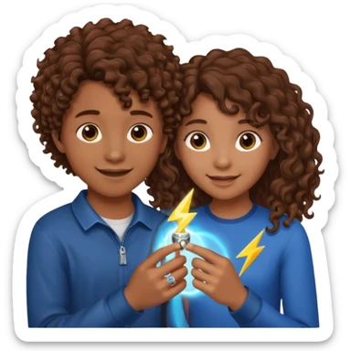a 15 year old girl with brown curly hair but she has lightnings in it with a brown haired boy who gave her a promise ring sticker