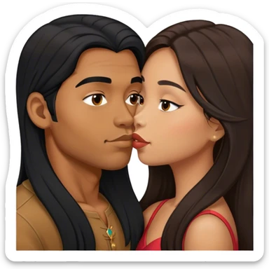 Caramel brown Guy with long black hair kissing brown hair Filipina sticker