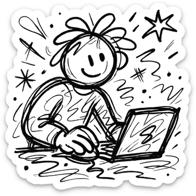 chaotic outlined icon of a person working, energetic lines sticker