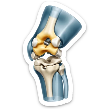 3D render of Metal Plate in Knee, X-Ray imaging aesthetic, translucent materials showing internal structure, white leg bones with bright opaque white metal screws, medical scan style, Apple emoji style, isolated on white background --v 6.0. sticker