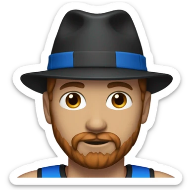 35 years old, male, red hair, black basketball hat, blue eyes, pale complexion, thick beard and thin mustache sticker