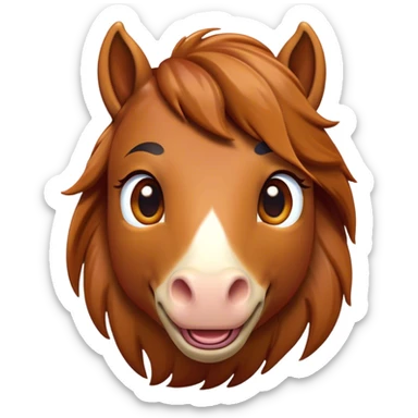 Cinematic Comical Chestnut Horse Portrait Emoji, Head tilted dramatically with an exaggeratedly amused expression, featuring a striking chestnut fur with a glossy finish and wide, expressive amber eyes filled with playful disbelief, Simplified yet hilariously expressive features, highly detailed, glowing with a slightly sassy glow, high shine, dramatic yet playful, stylized with an air of cheeky mischief, bright and endearing, soft glowing outline, capturing the essence of a spirited and over-the-top horse, so meme-worthy it feels like it could side-eye its way into internet fame instantly! sticker