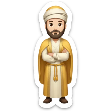fullbody Pharisee, arms crossed, traditional robes, beard, head covering, standing, emoji style sticker