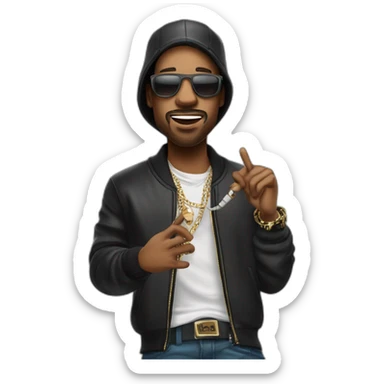 cantante de rap, con estilo urbano, de piel morocha, sujetando un micrófono, cantando. que se vea de la cintura para arriba, puede contener accesorios clave de un rapero. sticker