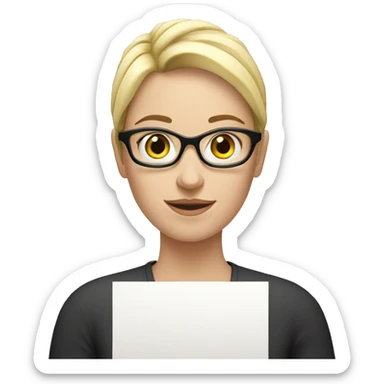 White woman holding sign with written 4 B sticker