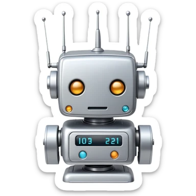 Retro-futuristic robot with a boxy head and antennas sticker