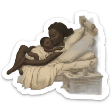 The tribal african woman sleeping in bed with a babies bab babies, 17th century, sticker