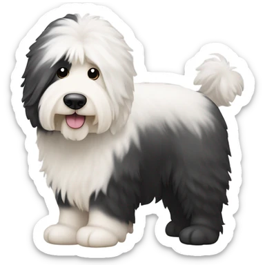 Old English sheepdog with a half and half face like a black and white cookie sticker
