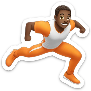 male parcour athlete in orange white cloths, captured mid-air sticker