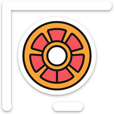 Create a bold, clean, and visually striking circular artwork for printing onto a planetary gear ring inspired by a grapefruit. The design features a large center hole for the bearing. Pink segments representing planetary gears are arranged evenly around the center, touching both the center hole and the orange peel outer ring, with minimal white space between the pink and orange. The style is a stylized grapefruit-gear blend with no sky or playful icon elements, suitable for a mechanical part. sticker