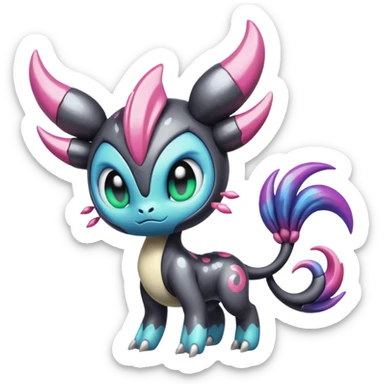 Colorful Shiny Edgy Cool Badass Painted Splashed Exotic Meloetta-Palkia-Stitch-Fakémon-creature-hybrid sticker