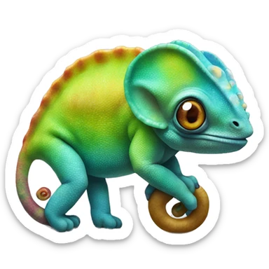 A multicoloured chameleon standing on an elephant sticker