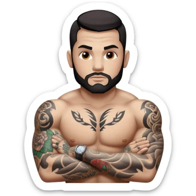 tattoo man, white skintone, more highlight the tattoo, body builder, heavy tattoos on fully chest, more tattoos on the body, more visible tattoo, big tattoos, tattoos on face. sticker