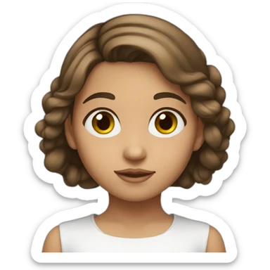 A young girl of Algerian origin with a round head, brown hair and a small chin. sticker