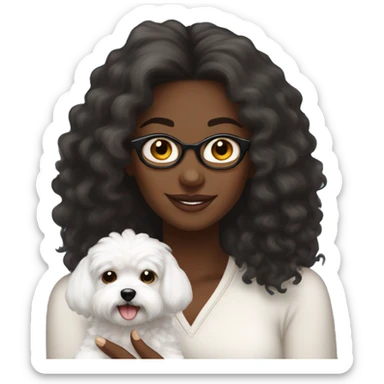 Long haired Black woman with a white maltipoo wishing a happy Thanksgiving  sticker