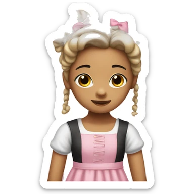 white little girl with black pigtails, brown eyes, pink cami dress, and bows in her hair  sticker