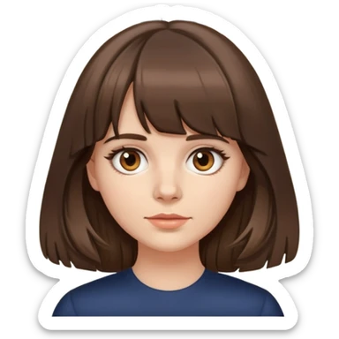 White girl with medium length brown hair, curtain bangs, and brown eyes sticker