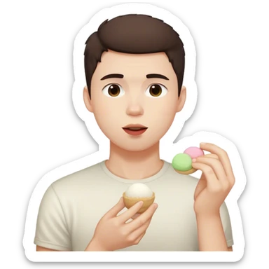 Young white make with dark brown hair, short taper fade eating mochi sticker