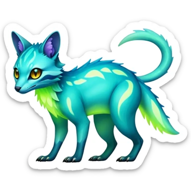 Exotic futuristic bioluminescent translucent transparent lush warm-colored neon-glowing iridescent Fakémon-Fionbri-Vernid-Sergal-Genet-creature (full body) sticker
