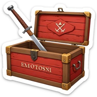 generate a very realistic wooden box with a red weapon inscription sticker