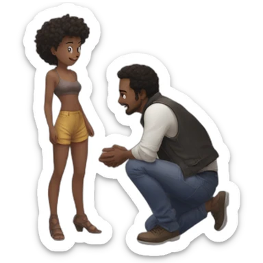 Good prompt ➝ == Draw Me a girl on both knees ;; in front of a French yong man standing  sticker
