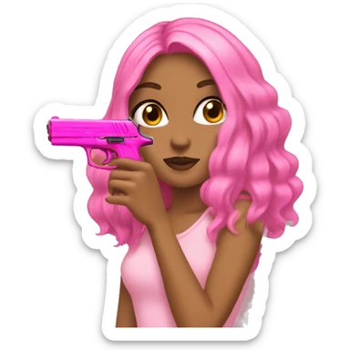 Tan Girl hand pink nails holding pink gun sticker