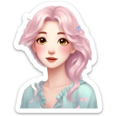 Gorgeous pastel anime style lady with blushing face and butterflies aesthetic trending style sticker