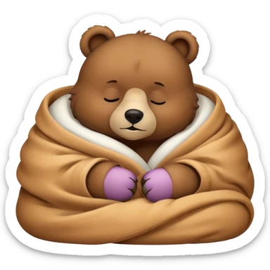 Bear cozy in white blanket sticker