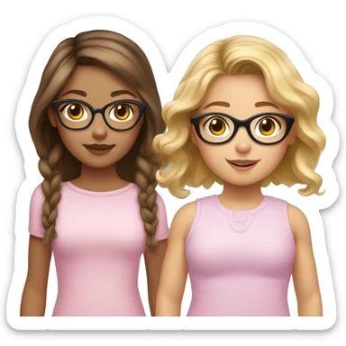 girl with brown hair and blonde highlights and cat eye glasses with baby girl with brown hair sticker