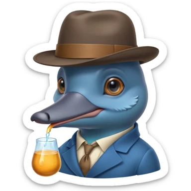 cute blue platypus with a detective hat and monocle on his eye, no  hands, looks like a platypus but blue sticker