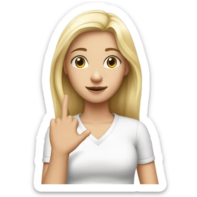 a white blonde girl putting her hand on her chest sticker