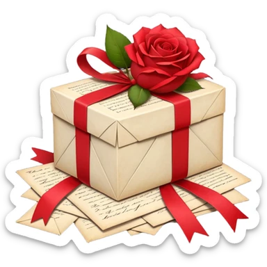 A beautifully arranged Stack of aged letters, tied with a red ribbon, envelopes, corespondence, aesthetic, red petals around sticker