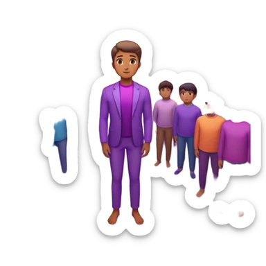 A charismatic person standing confidently in the center of a room, radiating a violet warm bright aura glow, he is calm with a lot of people around sticker