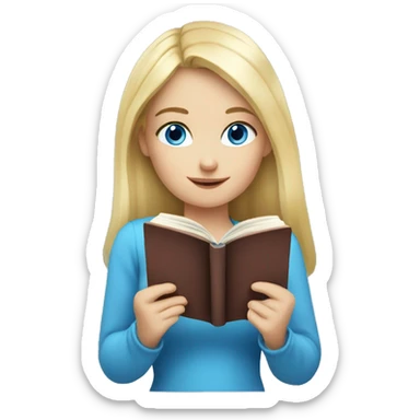 Pretty blue eyed blonde girl reading a book  sticker