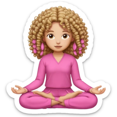 curly hair girl doing meditation wearing pink sticker