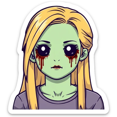 zombie girl with long straight dark blonde hair and beautiful eyelashes sticker