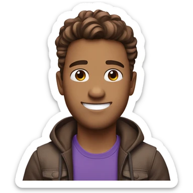 A guy ina  purple sui smiling and brown hair called Dino and he is white sticker