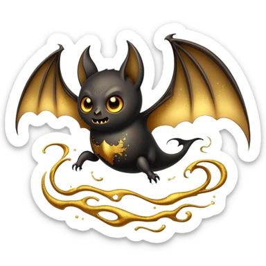 A bat spooky creature covered with swirling golden particles and with a dark aura. sticker