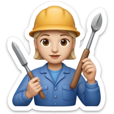 Apple Memoji-style 3D emoji of a sculptor with a small statue and chisel, smooth gradients, rounded edges, no background.during sculting sticker