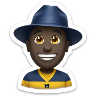 Happy emoji wearing University of Michigan hat sticker