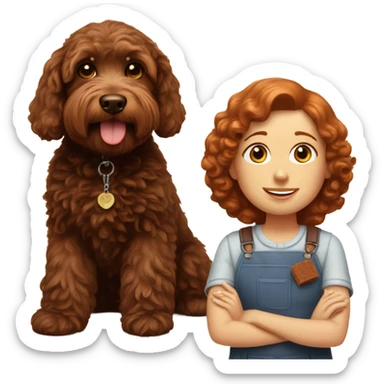 realistic red headed girl with chocolate labradoodle  sticker