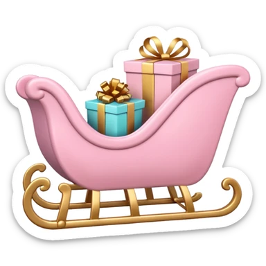 light pink Christmas sleigh with gift box accents, dreamy emoji style sticker