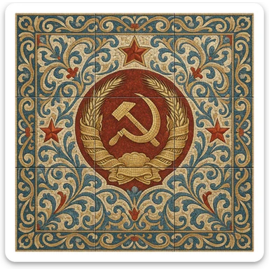 Kerama Marazzi style tile design featuring a Soviet-era mosaic motif, ornamental and decorative sticker