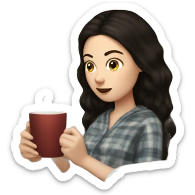 White girl dark hair reading a kindle on a couch with tea and blanket sticker